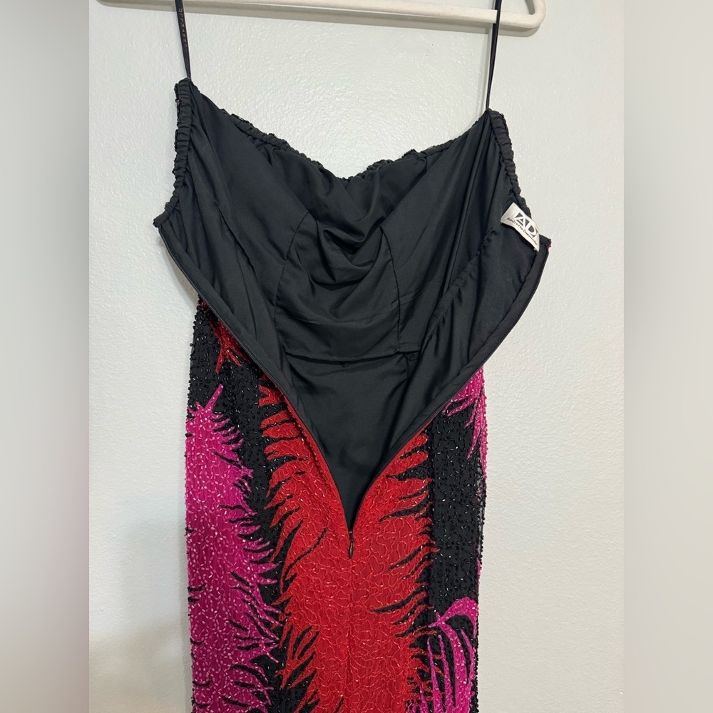 Vintage Andretta Donatello Strapless Feather Design Beaded Maxi Dress Gown - Picture 9 of 10